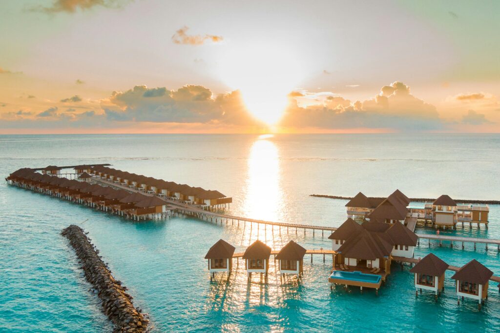 Aerial view of Maldives resort
