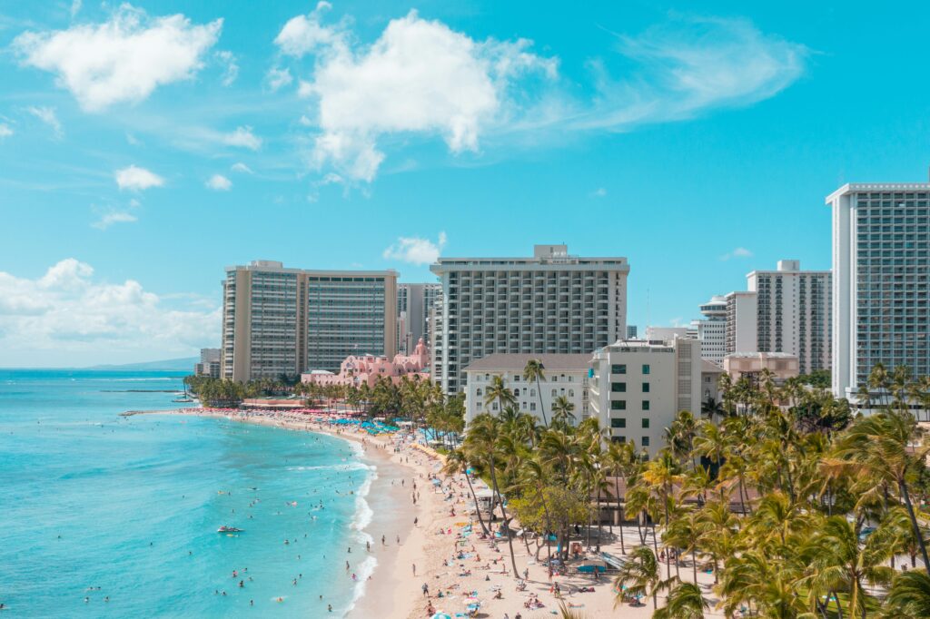 Aerial view of Nassau beach in the Bahamas