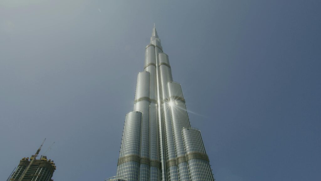 Burj Khalifa skyline view during sunset in Dubai
