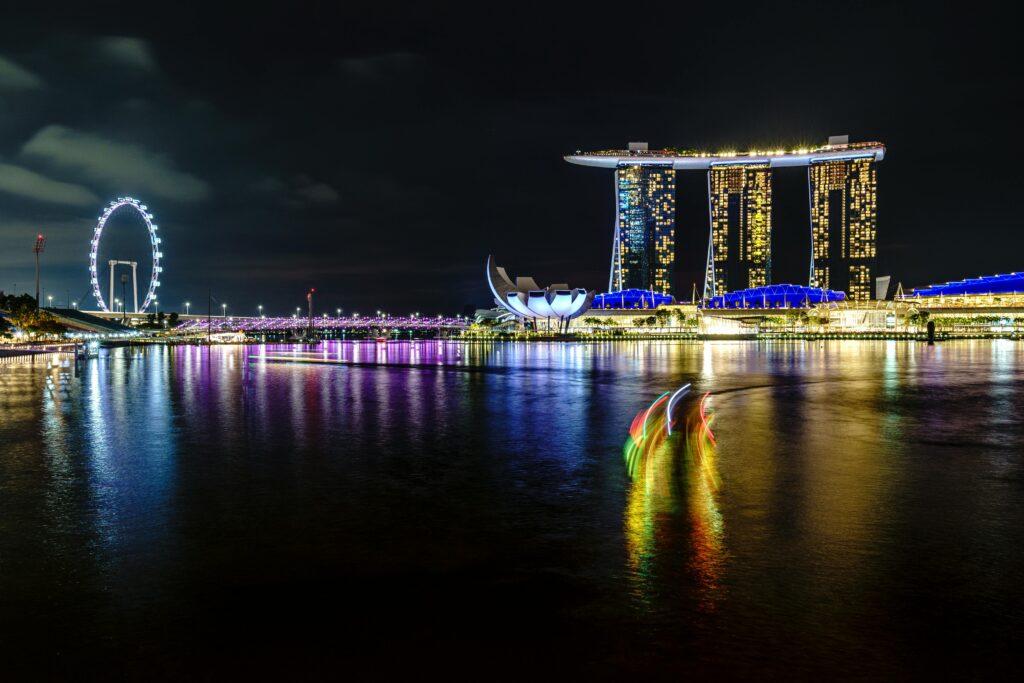 Marina Bay skyline in Singapore at night