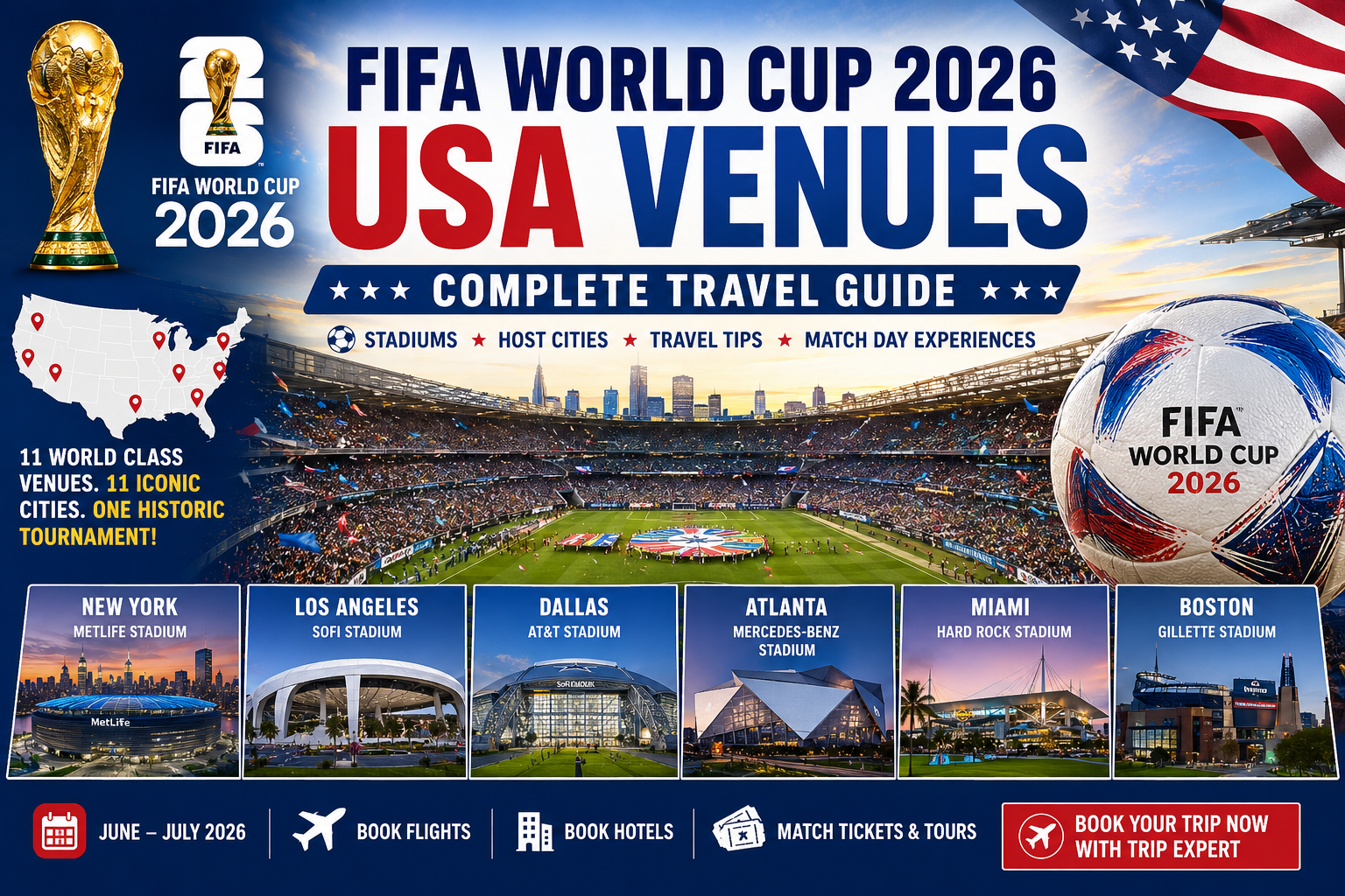 FIFA World Cup 2026 USA venue, host city, stadium, travel tips, hotels, flights, and tours.